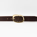 Isabella Belt - Elegant Gold Oval Buckle On Smooth Brown Italian Leather - Streets Ahead