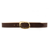Isabella Belt - Elegant Gold Oval Buckle On Smooth Brown Italian Leather - Streets Ahead