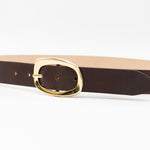 Isabella Belt - Elegant Gold Oval Buckle On Smooth Brown Italian Leather - Streets Ahead