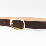 Isabella Belt - Elegant Gold Oval Buckle On Smooth Brown Italian Leather - Streets Ahead