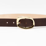 Isabella Belt - Elegant Gold Oval Buckle On Smooth Brown Italian Leather - Streets Ahead