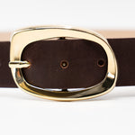 Isabella Belt - Elegant Gold Oval Buckle On Smooth Brown Italian Leather - Streets Ahead