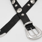 Rori Belt - Western Inspired Black Tooled Italian Leather Silver Buckle Set - Streets Ahead