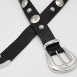 Rori Belt - Western Inspired Black Tooled Italian Leather Silver Buckle Set - Streets Ahead