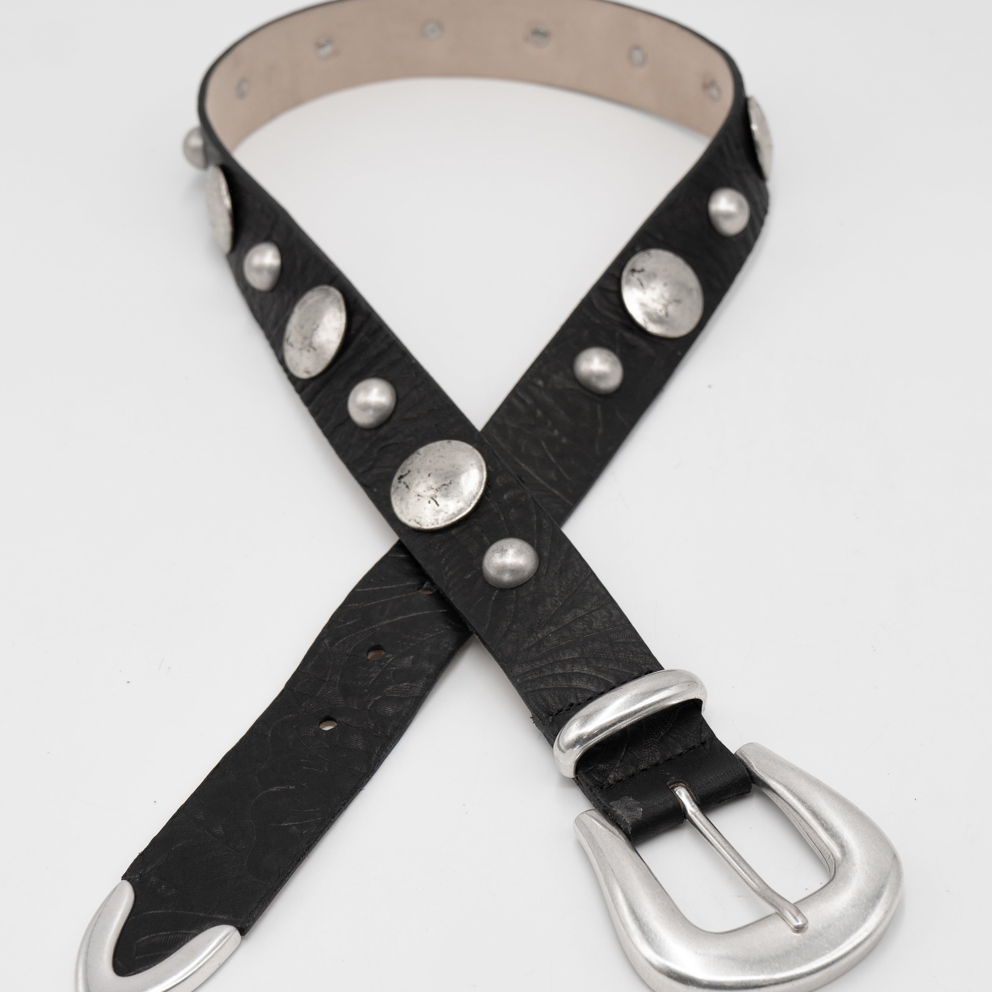 Rori Belt - Western Inspired Black Tooled Italian Leather Silver Buckle Set - Streets Ahead