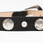 Rori Belt - Western Inspired Black Tooled Italian Leather Silver Buckle Set - Streets Ahead