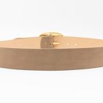 Taupe nubuck leather waist belt with 24K gold-plated oval buckle, chic and sophisticated - Streets Ahead