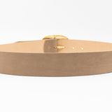 Taupe nubuck leather waist belt with 24K gold-plated oval buckle, chic and sophisticated - Streets Ahead