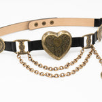 Mia Heart Belt - Statement Brass Heart Belt Black Leather - Streets Ahead