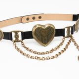 Mia Heart Belt - Statement Brass Heart Belt Black Leather - Streets Ahead
