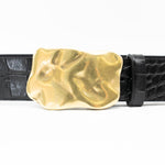 Caspian Belt - Organic Shape Brass Plaque Buckle Croc-Embossed Italian Leather - Streets Ahead