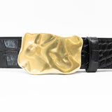 Caspian Belt - Organic Shape Brass Plaque Buckle Croc-Embossed Italian Leather - Streets Ahead