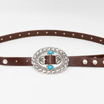 Saddleback Belt - Brown Italian Leather Detailed with Silver Rivets and Western-Style Buckle - Streets Ahead