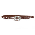 Saddleback Belt - Brown Italian Leather Detailed with Silver Rivets and Western-Style Buckle - Streets Ahead
