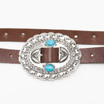 Saddleback Belt - Brown Italian Leather Detailed with Silver Rivets and Western-Style Buckle - Streets Ahead