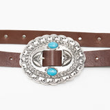 Saddleback Belt - Brown Italian Leather Detailed with Silver Rivets and Western-Style Buckle - Streets Ahead