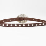 Saddleback Belt - Brown Italian Leather Detailed with Silver Rivets and Western-Style Buckle - Streets Ahead