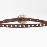 Saddleback Belt - Brown Italian Leather Detailed with Silver Rivets and Western-Style Buckle - Streets Ahead
