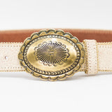 Solecist Belt - White Crackle Italian Leather With Detailed Western Buckle | Streets Ahead