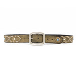 Salomé Belt - Retro Studded Pewter Italian Leather Strap Large Silver Buckle Belt - Streets Ahead