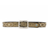 Salomé Belt - Retro Studded Pewter Italian Leather Strap Large Silver Buckle Belt - Streets Ahead