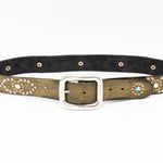 Salomé Belt - Retro Studded Pewter Italian Leather Strap Large Silver Buckle Belt - Streets Ahead
