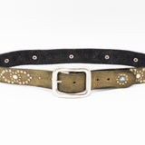 Salomé Belt - Retro Studded Pewter Italian Leather Strap Large Silver Buckle Belt - Streets Ahead