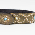 Salomé Belt - Retro Studded Pewter Italian Leather Strap Large Silver Buckle Belt - Streets Ahead