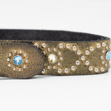 Salomé Belt - Retro Studded Pewter Italian Leather Strap Large Silver Buckle Belt - Streets Ahead