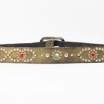 Salomé Belt - Retro Studded Pewter Italian Leather Strap Large Silver Buckle Belt - Streets Ahead