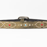 Salomé Belt - Retro Studded Pewter Italian Leather Strap Large Silver Buckle Belt - Streets Ahead