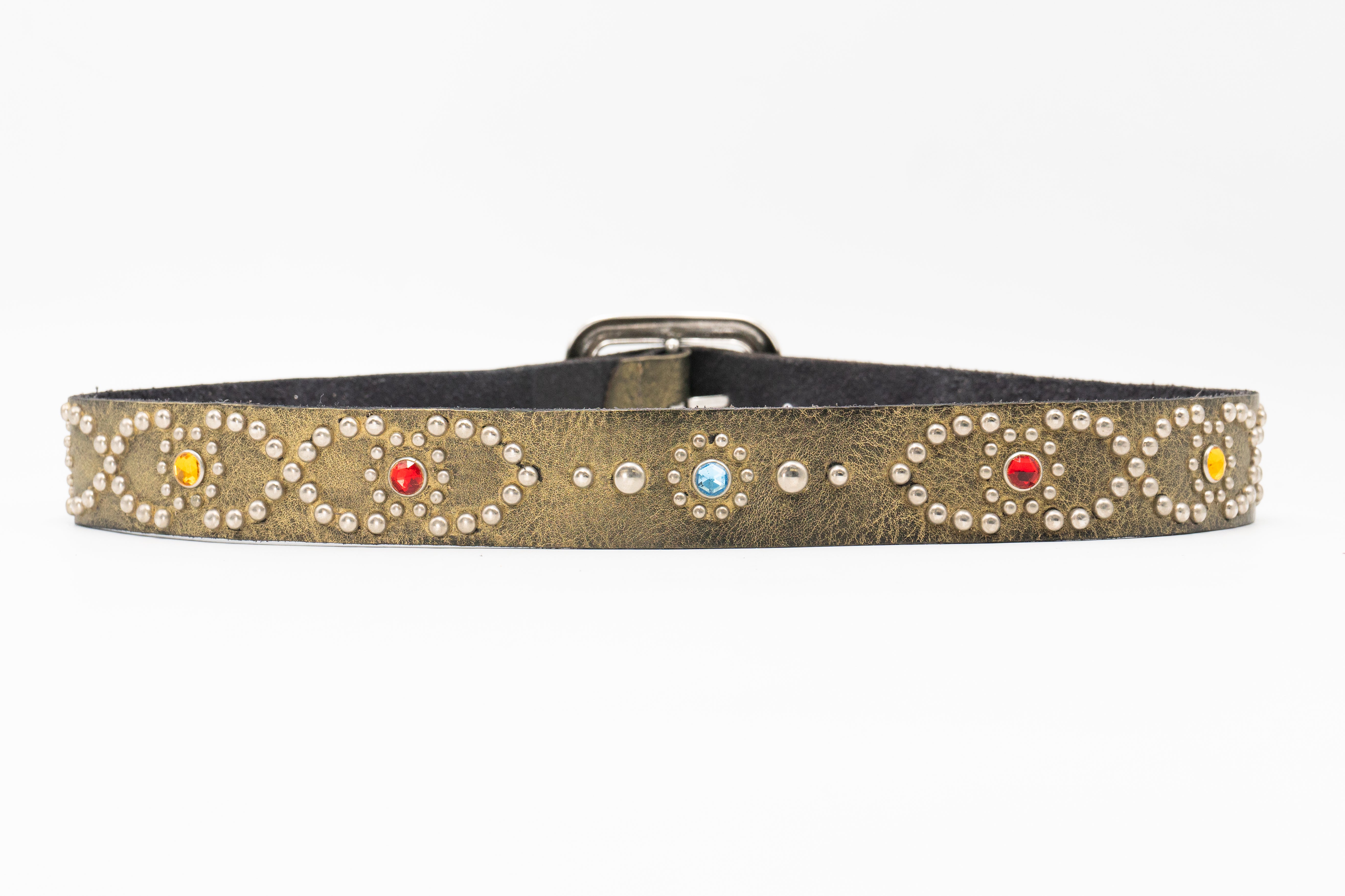 Salomé Belt - Retro Studded Pewter Italian Leather Strap Large Silver Buckle Belt - Streets Ahead