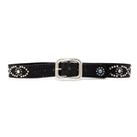 Salomé Belt - Retro Studded Black Italian Leather Strap Large Silver Buckle Belt - Streets Ahead