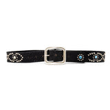 Salomé Belt - Retro Studded Black Italian Leather Strap Large Silver Buckle Belt - Streets Ahead