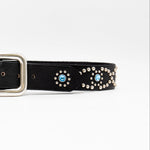 Salomé Belt - Retro Studded Black Italian Leather Strap Large Silver Buckle Belt - Streets Ahead