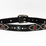Salomé Belt - Retro Studded Black Italian Leather Strap Large Silver Buckle Belt - Streets Ahead
