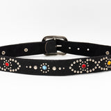 Salomé Belt - Retro Studded Black Italian Leather Strap Large Silver Buckle Belt - Streets Ahead