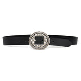 Sunbeam Belt - Black Italian Leather Belt Western Silver Floral Buckle - Streets Ahead