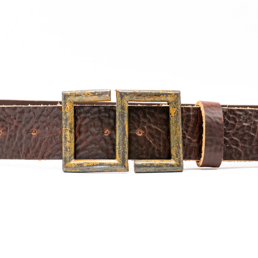 Zander Belt – brown Italian leather belt with rugged S-shaped buckle and prong closure, unisex design, handcrafted in Los Angeles - Streets Ahead