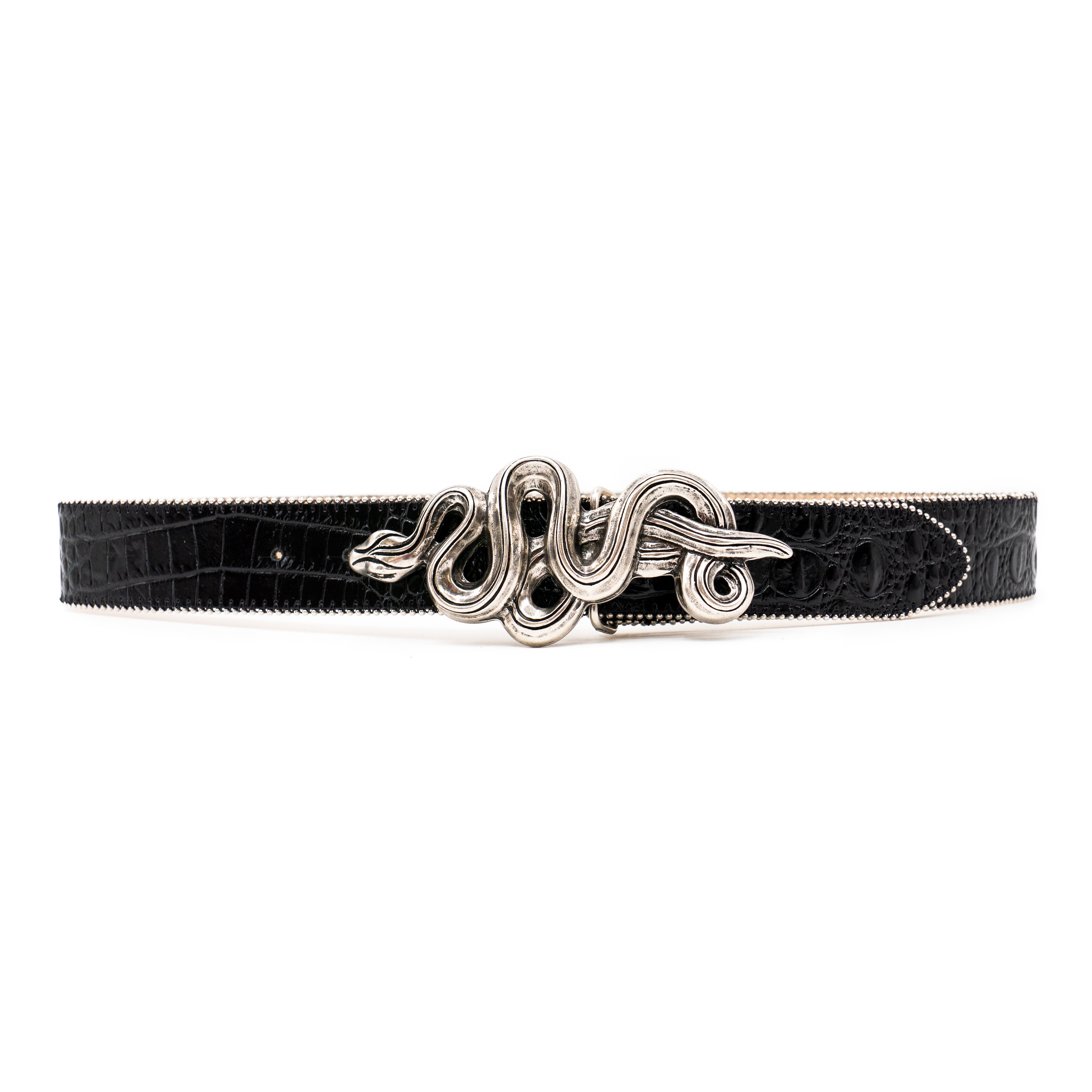 Streets Ahead Kenna Snake Belt in croc-embossed Italian calfskin, front view