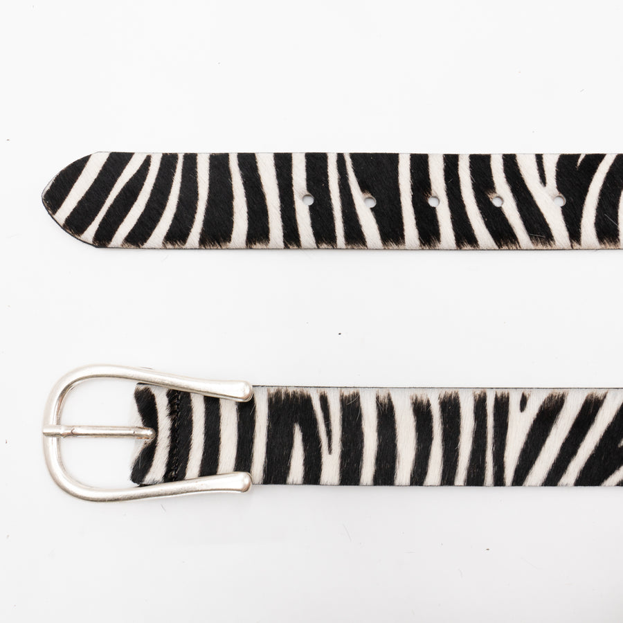 Zebra print calf hair belt with silver buckle - Streets Ahead