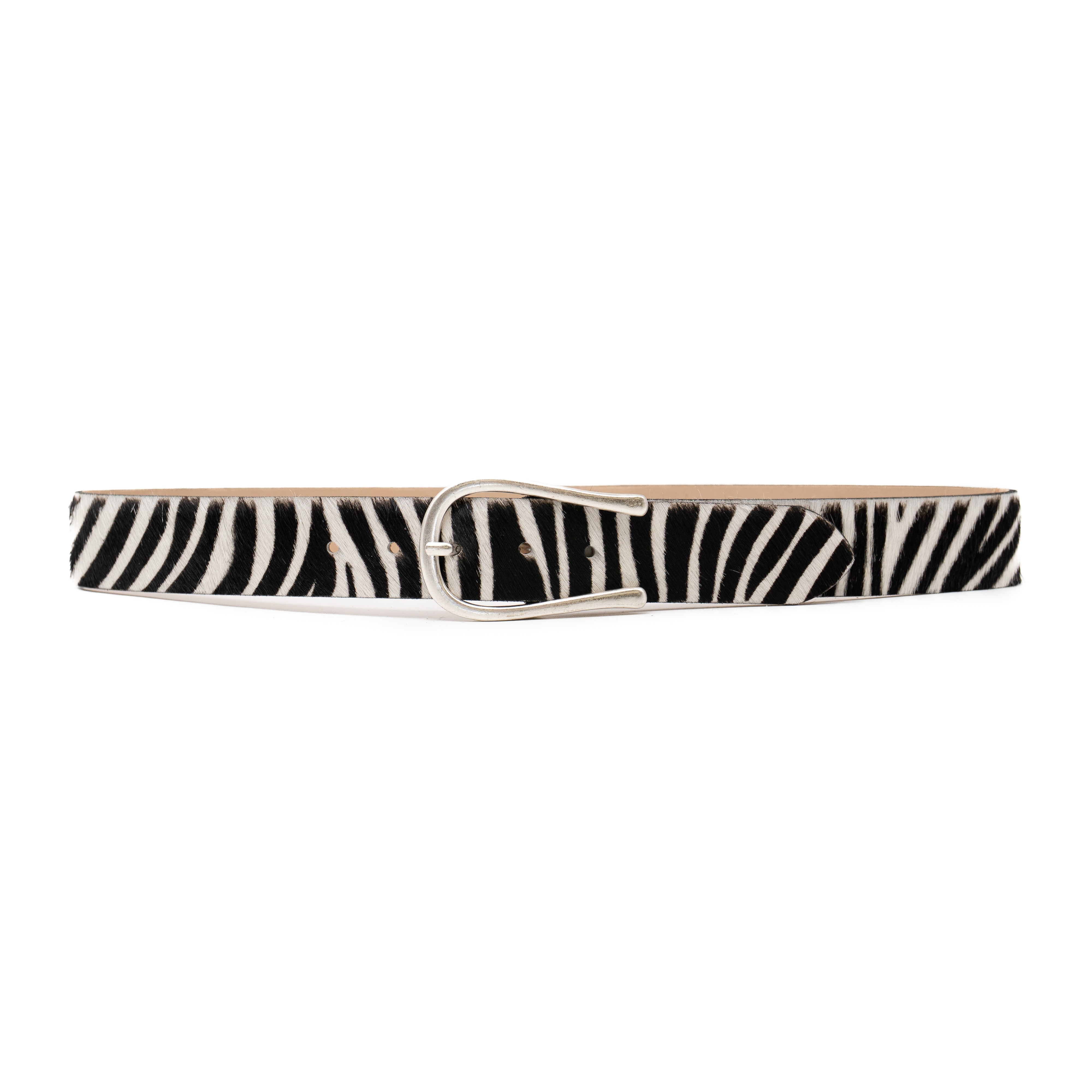 Zebra print calf hair belt with silver buckle - Streets Ahead