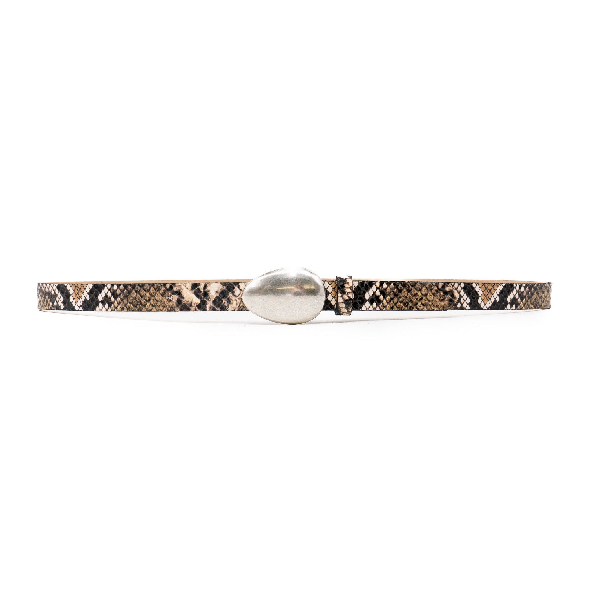 Viera Belt in dark snake-print embossed Italian calfskin with silver dome buckle, Streets Ahead