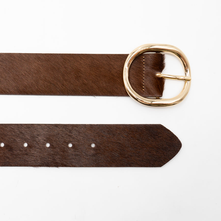Odette Belt – Hair-On Calfskin with Gold Oval Buckle - Streets Ahead