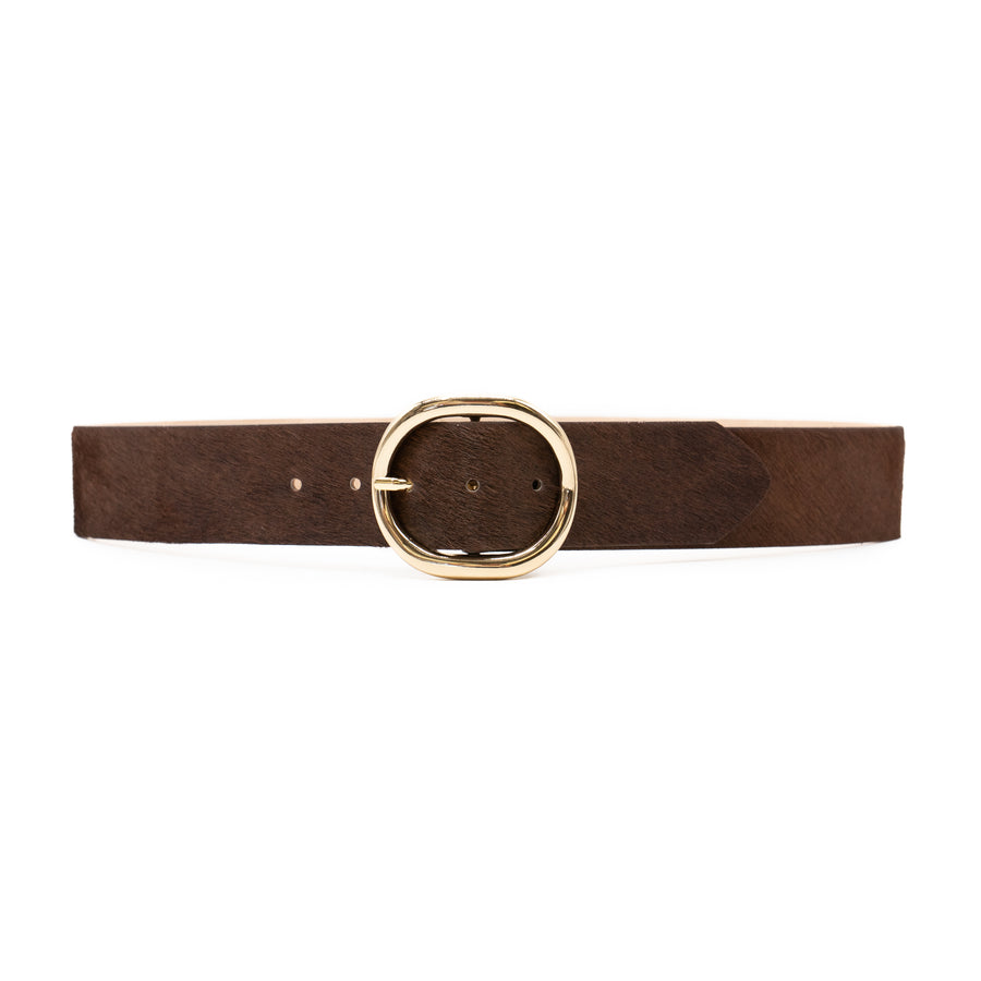 Odette Belt – Hair-On Calfskin with Gold Oval Buckle - Streets Ahead