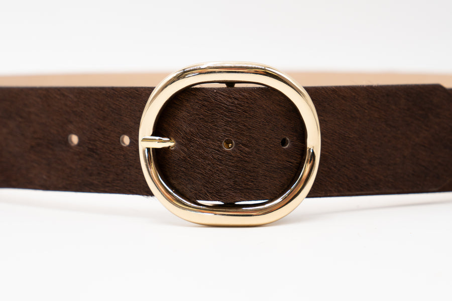Odette Belt – Hair-On Calfskin with Gold Oval Buckle - Streets Ahead