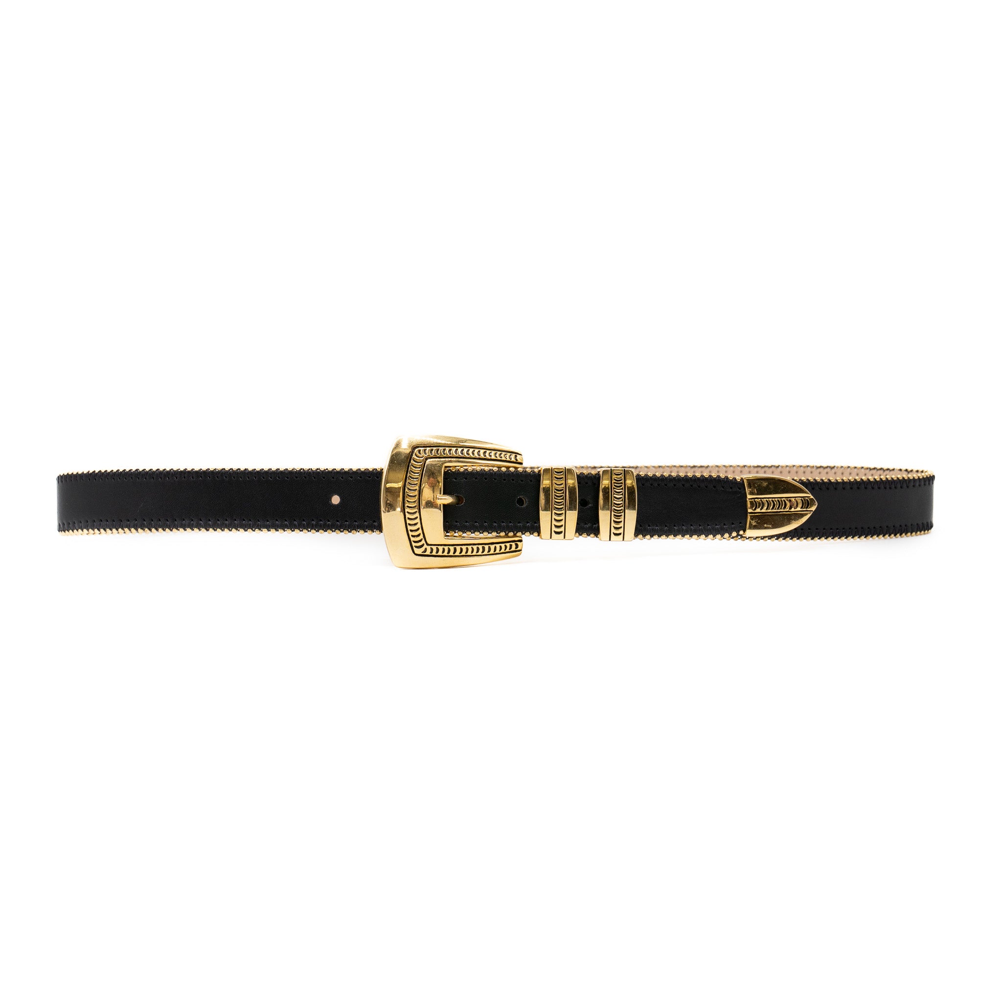 Mara Belt in smooth black Italian leather with gold-plated buckle and double keepers, Streets Ahead