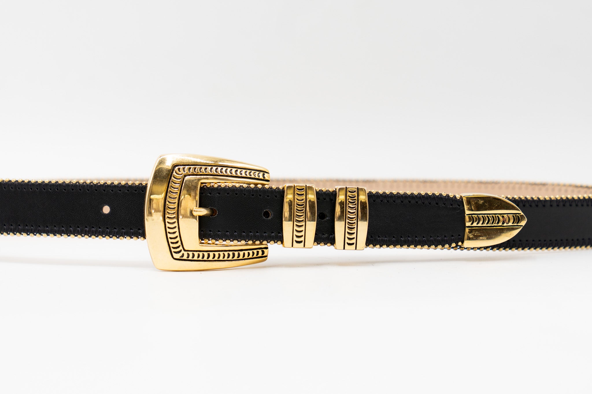 Streets Ahead Mara Belt — black Italian leather with gold buckle and keepers