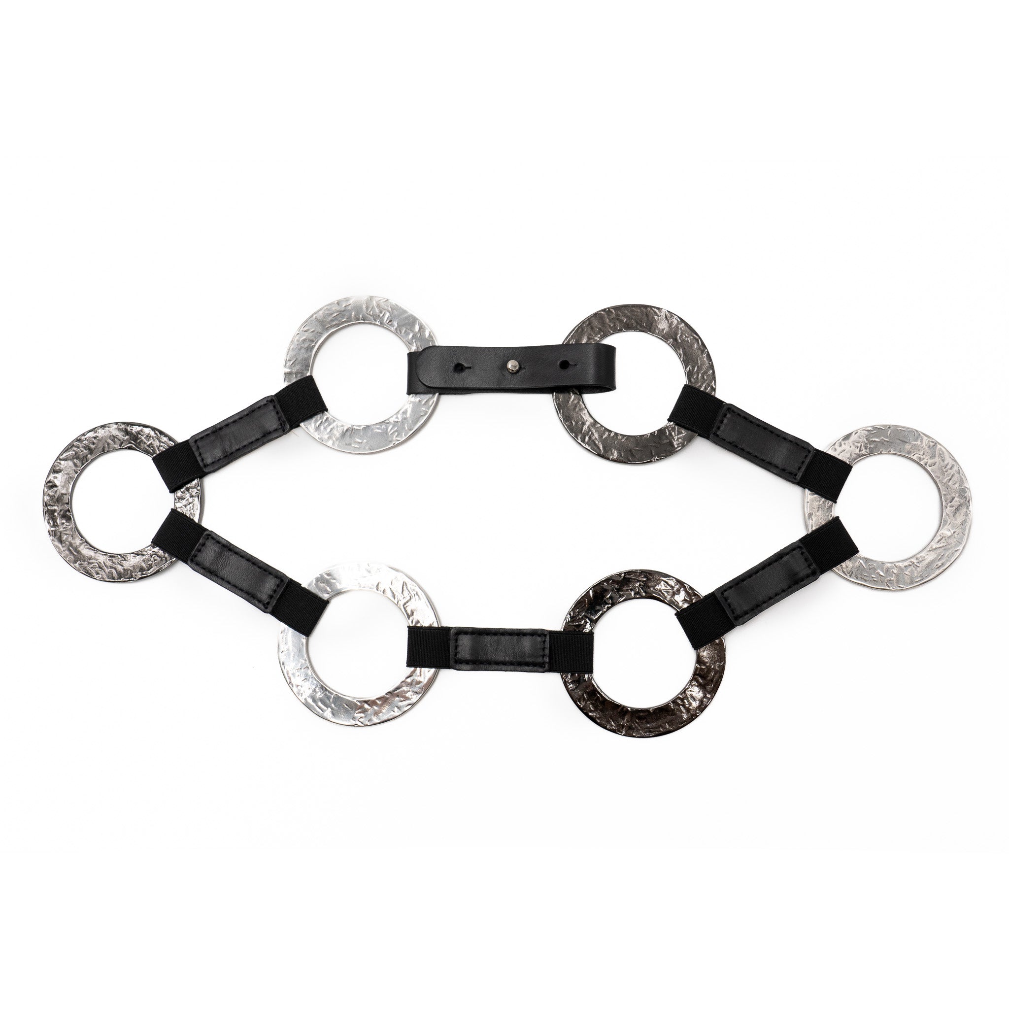 Thalia Ring Belt in black Italian calfskin with oversized hammered Italian rings, Streets Ahead