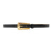 Bria Belt in black Italian calfskin with 24k gold-plated buckle and feather-edge finish, Streets Ahead